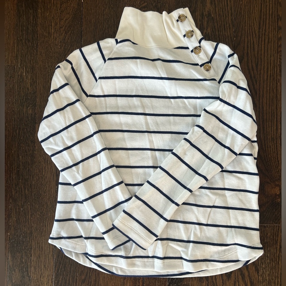 J. Crew Factory Navy and White Striped Button Sweatshirt